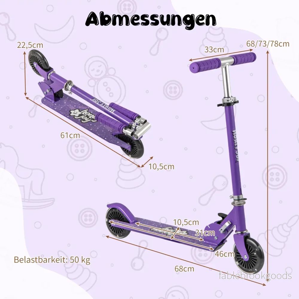 Hopfällbar – barnrullskridsko med LED hjul, styre, ställ och bärrem – Lila - Bild 2