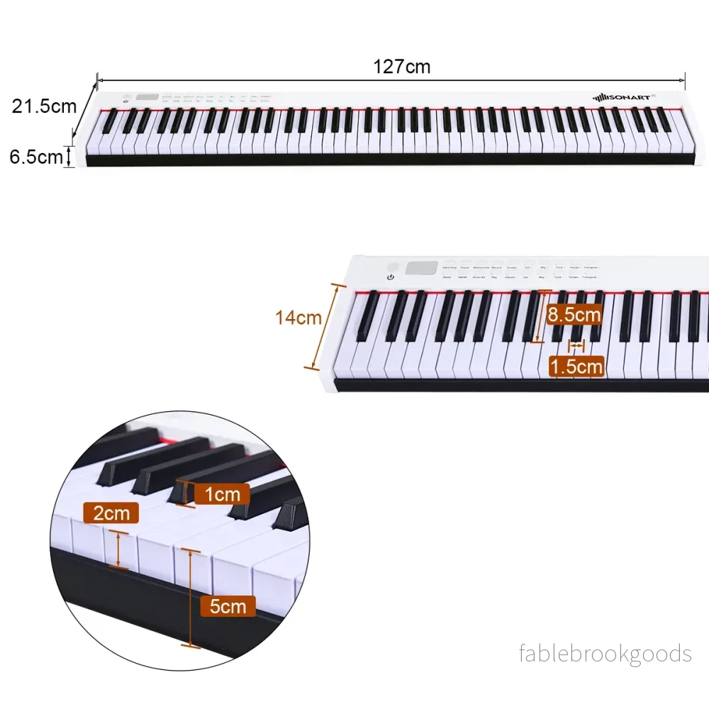 Digitalt – piano med tangenter Bärbar elektronisk klaviatur + – 88 127 x 21,5 x 6,5 cm – Svart och vit - Bild 3