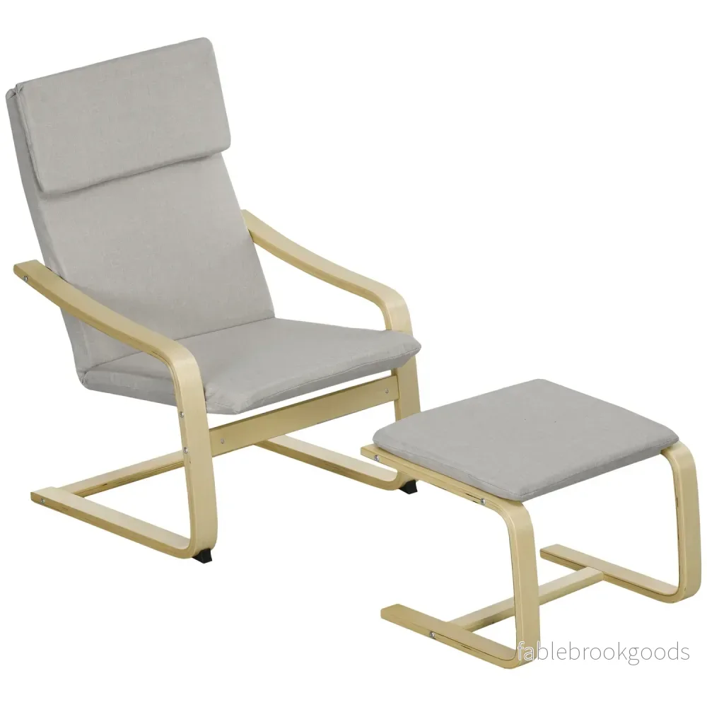 Loungestolar Set med pall - Linneöverdrag, ljusgrå