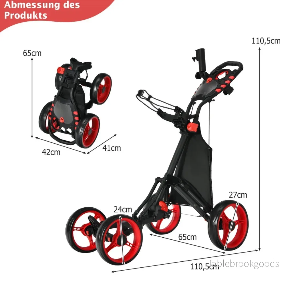 Golfvagn – hjulig Golftrolley Fällbar Golfcaddy Push Cart i Aluminium – 4 – Röd - Bild 2