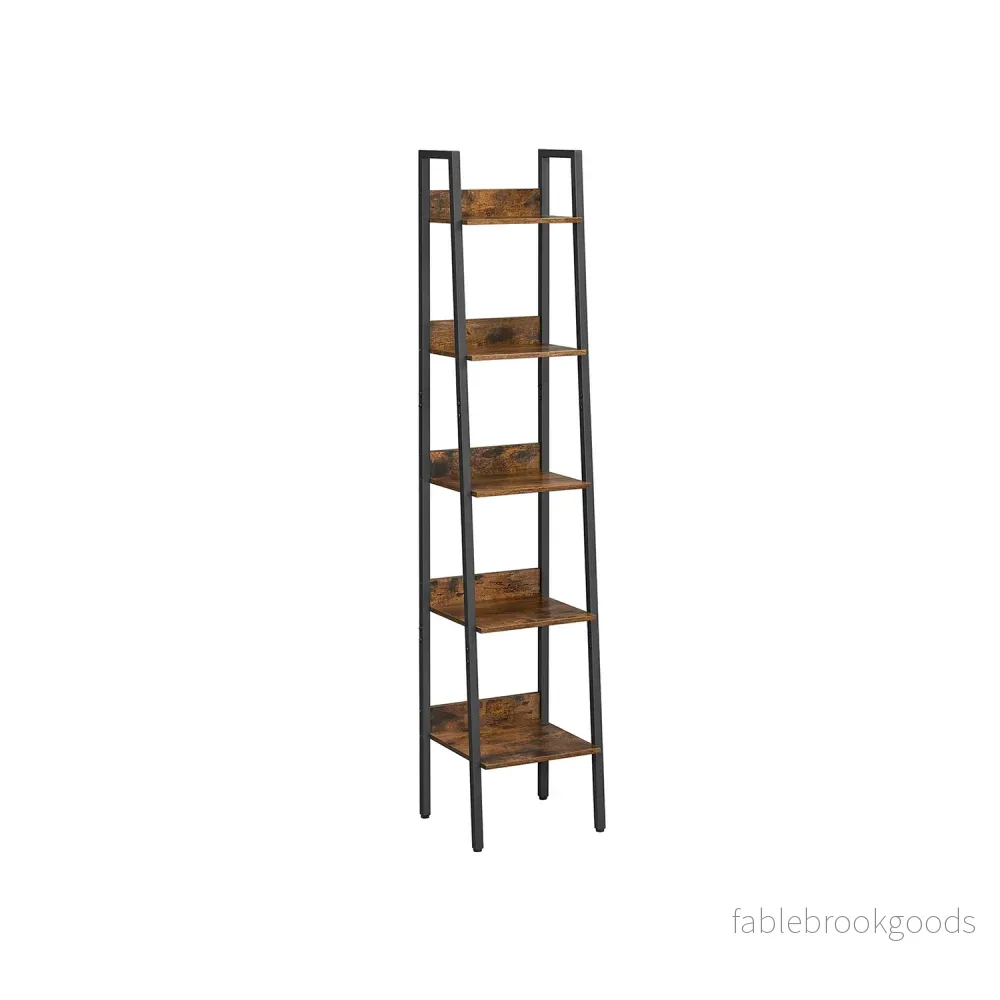 Ladderrek - 5 Planken - Smal - Industrieel Design - Vintage Bruin-Zwart