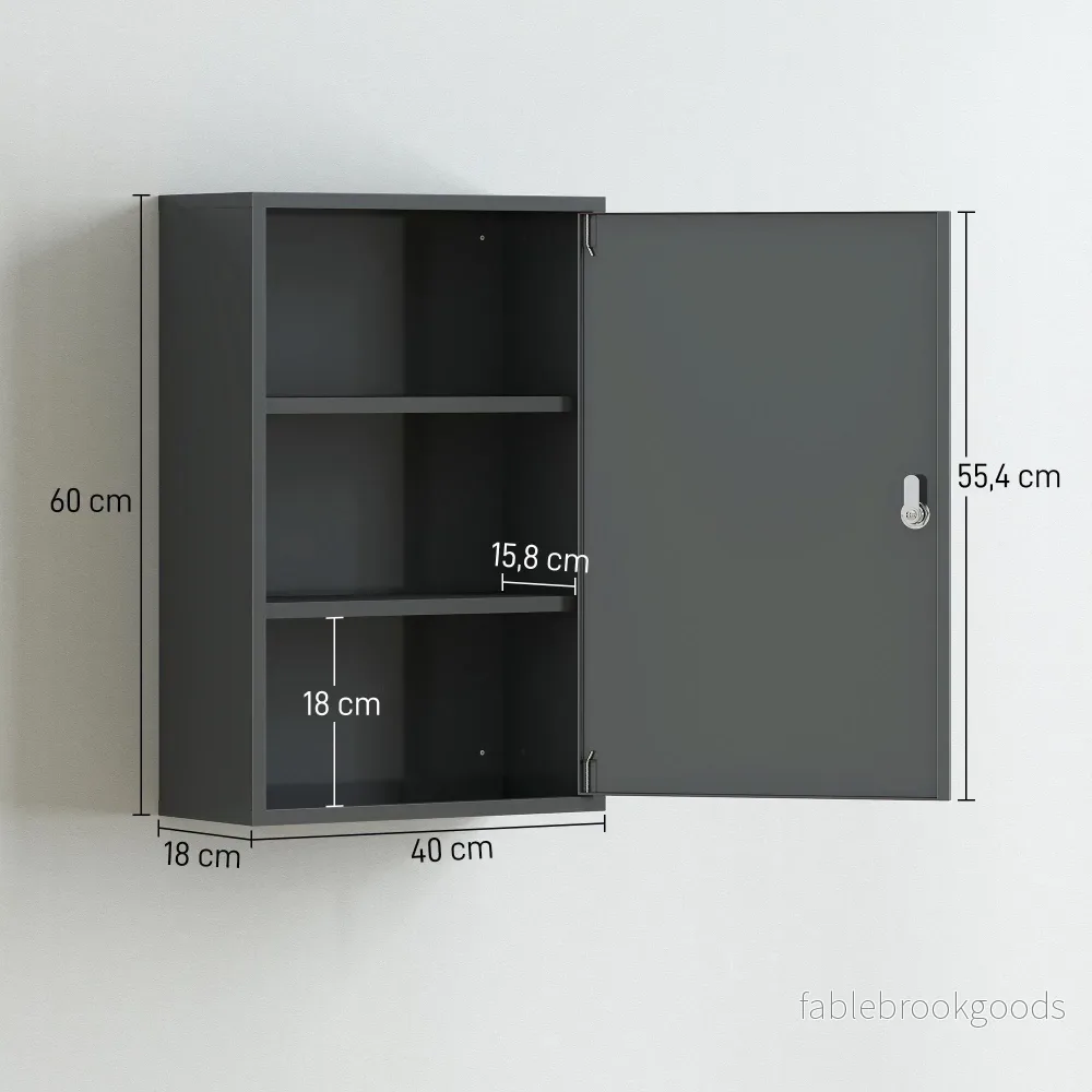 Väggmonterat medicinskåp, låsbart, 3 hyllor, grått - Bild 3