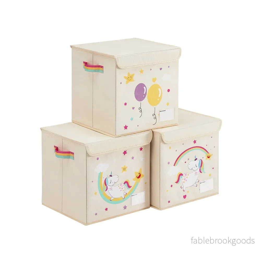Förvaringskorgar – Set om 3 med lock – Beige