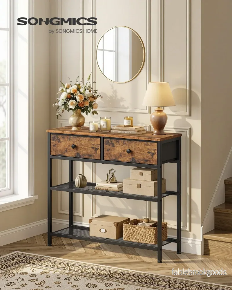 Consoletafel - 76 cm Breed - 2 Stoffen Lades - Smal - Vintage Bruin - Bild 2