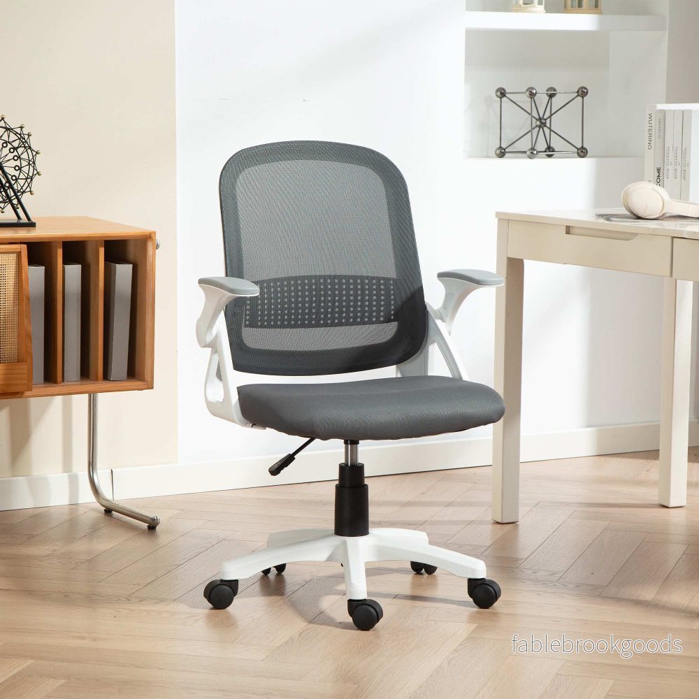 Ergonomisk kontorsstol i nät med fällbara armstöd, grå - Bild 2