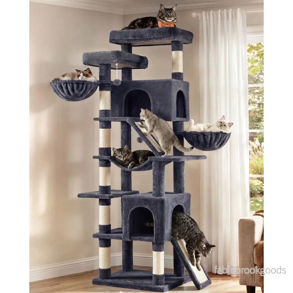 Krabpaal – Met Sisalstammen en Rustplateaus – Voor Grote Katten – Donkergrijs – 55 x 45 x 206 cm Krabpaal – Met Sisalstammen en Rustplateaus – Voor Grote Katten – Donkergrijs – 55 x 45 x 206 cm