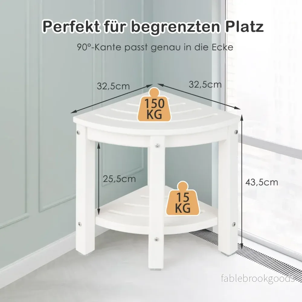 Duschbänk – med hylla Sits Hörnduschpall – 32,5 x 32,5 x 43,5 cm – Vit - Bild 2