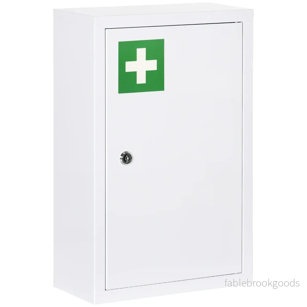 Låsbart medicinskåp i vitt stål, barnsäkert, 3 fack