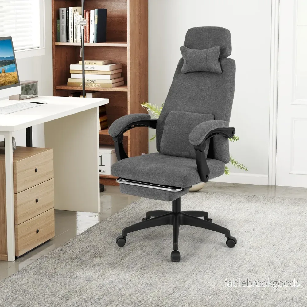 Ergonomisk – Kontorsstol med Uttagbar Fotstöd och Justerbar Ryggstöd – Grå - Bild 3
