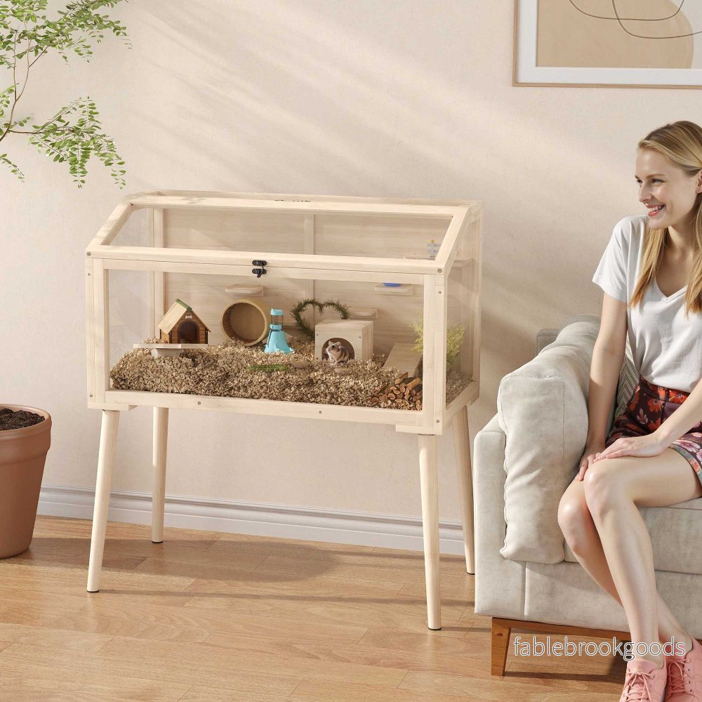 Hamsterbur med tillbehör, 110x52x101 cm, trä/plast - Bild 2
