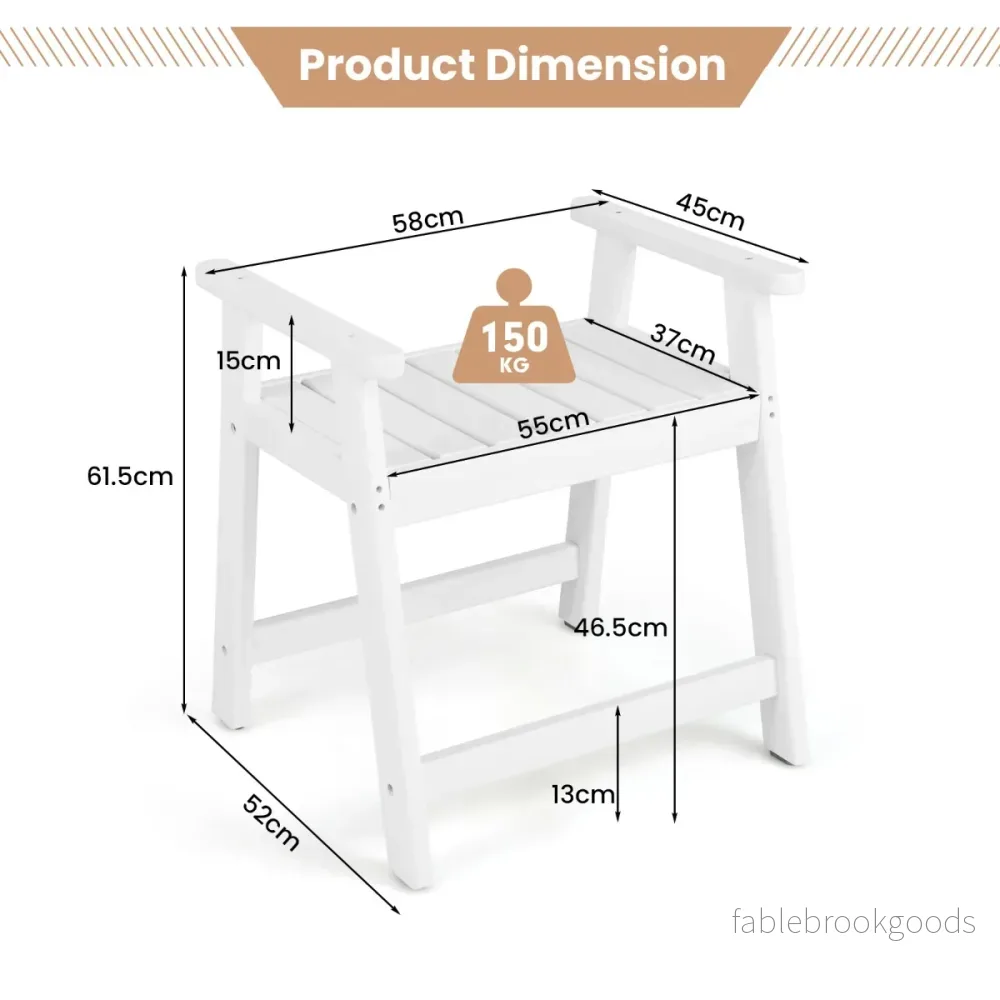 Duschbänk – med Armstöd Spa Sits Badpall för vattentät Badrumsbänk – 58 x 52 x 61.5 cm – Vit - Bild 2