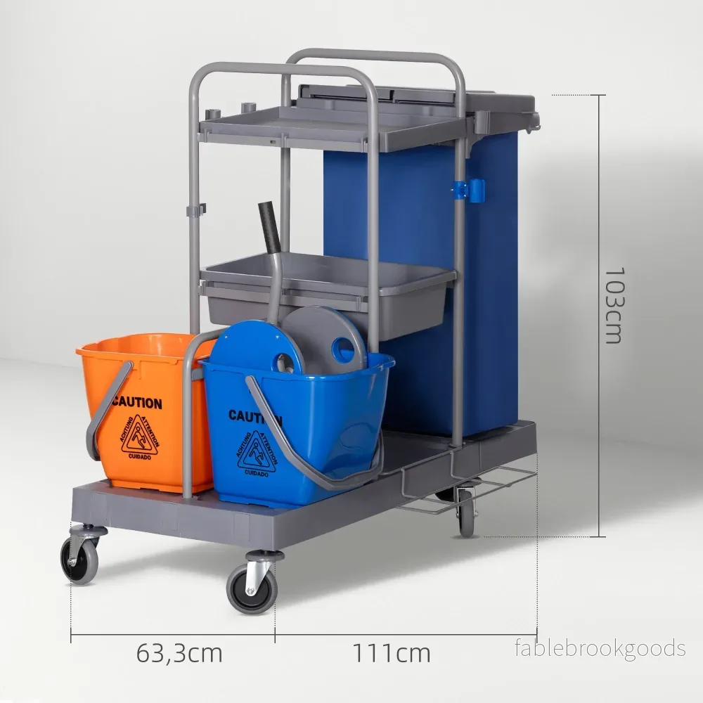 Rengöringsvagn med mopppress, 3-våningar, 2x18L hinkar - Bild 3