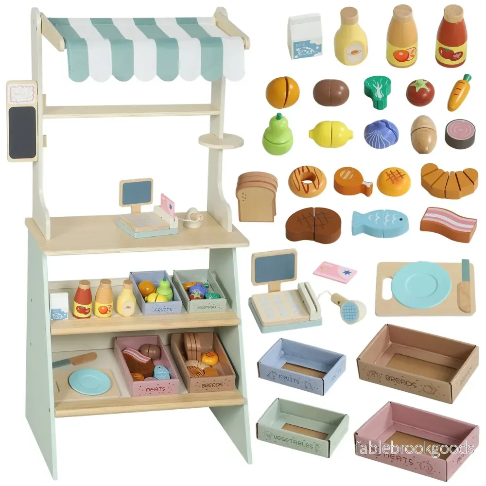 Barnlekbutik med kassaregister och 34 tillbehör