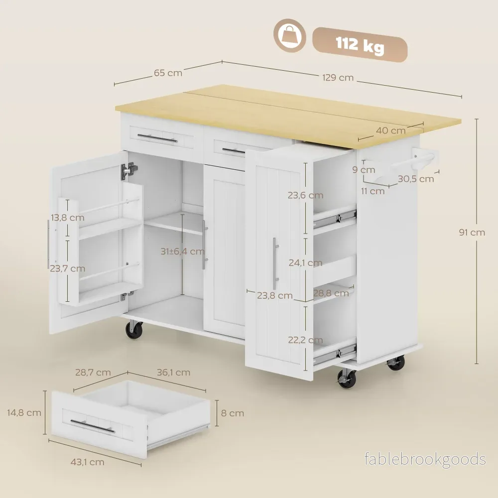 Utbyggbar köksö med lådor, MDF, Vit - Bild 3
