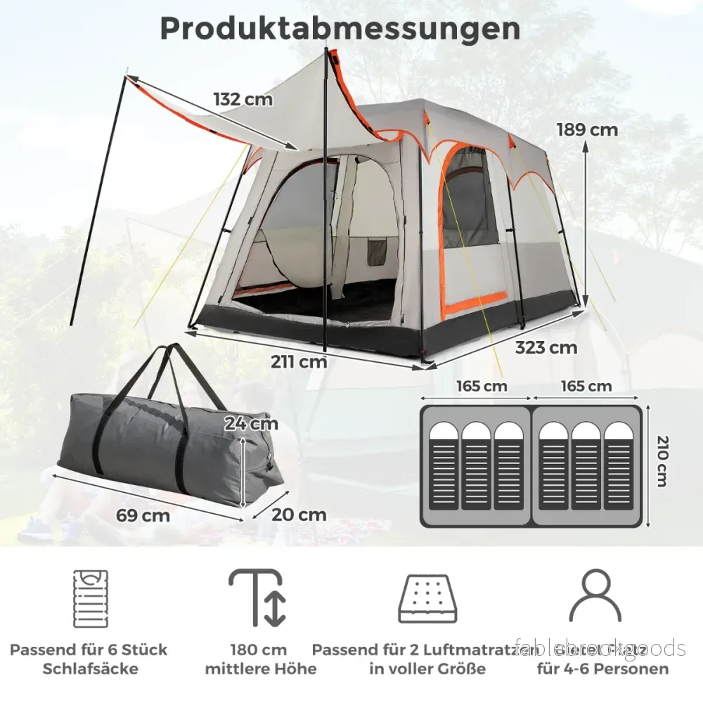 Campingtält – för personer med rumsavdelare och regnskydd – 6 2 – Ljusgrå - Bild 2