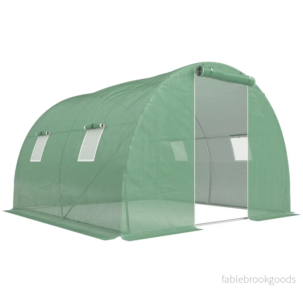 Växthus med fönster, 3x3m, mörkgrönt