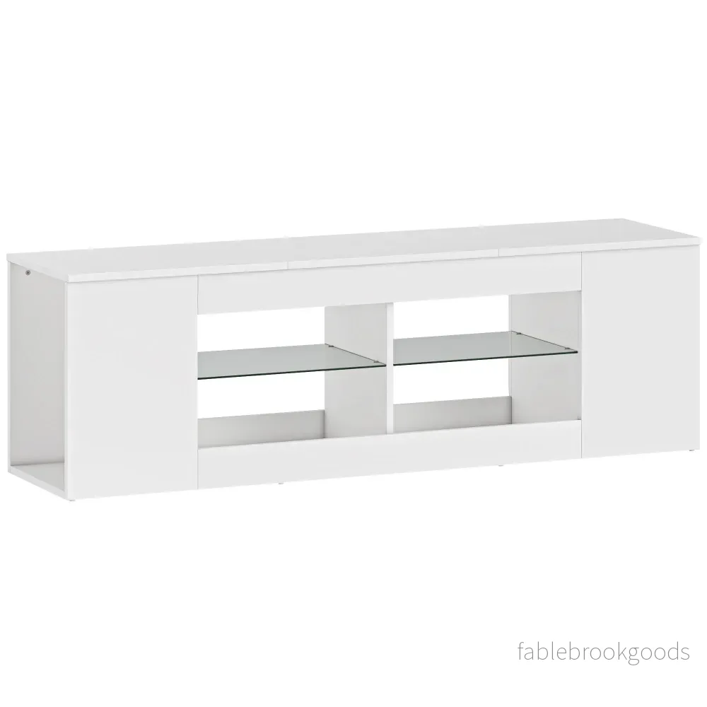 TV-bänk med 6 hyllor, 2 glashyllor, 140 cm, vit
