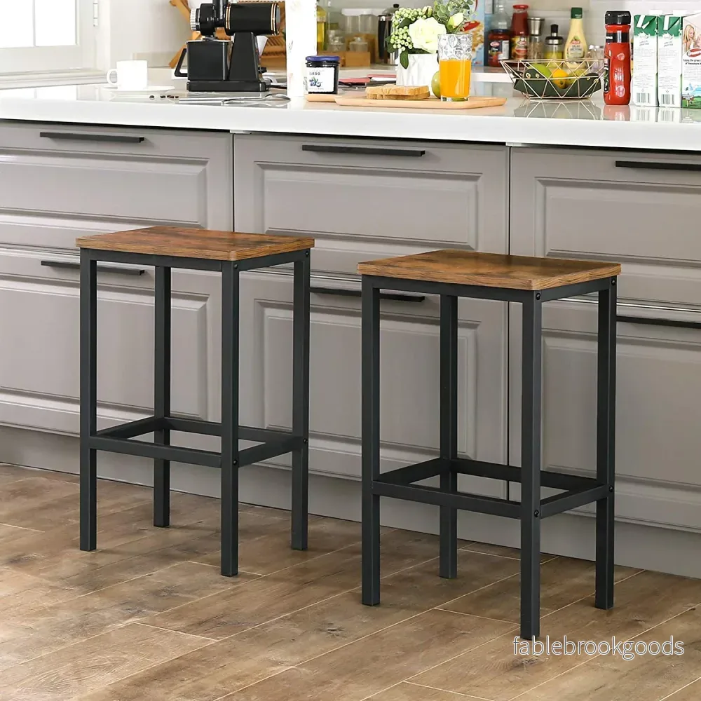Barstolar Set om 2 – Industriell design – Vintage brun/svart - Bild 3