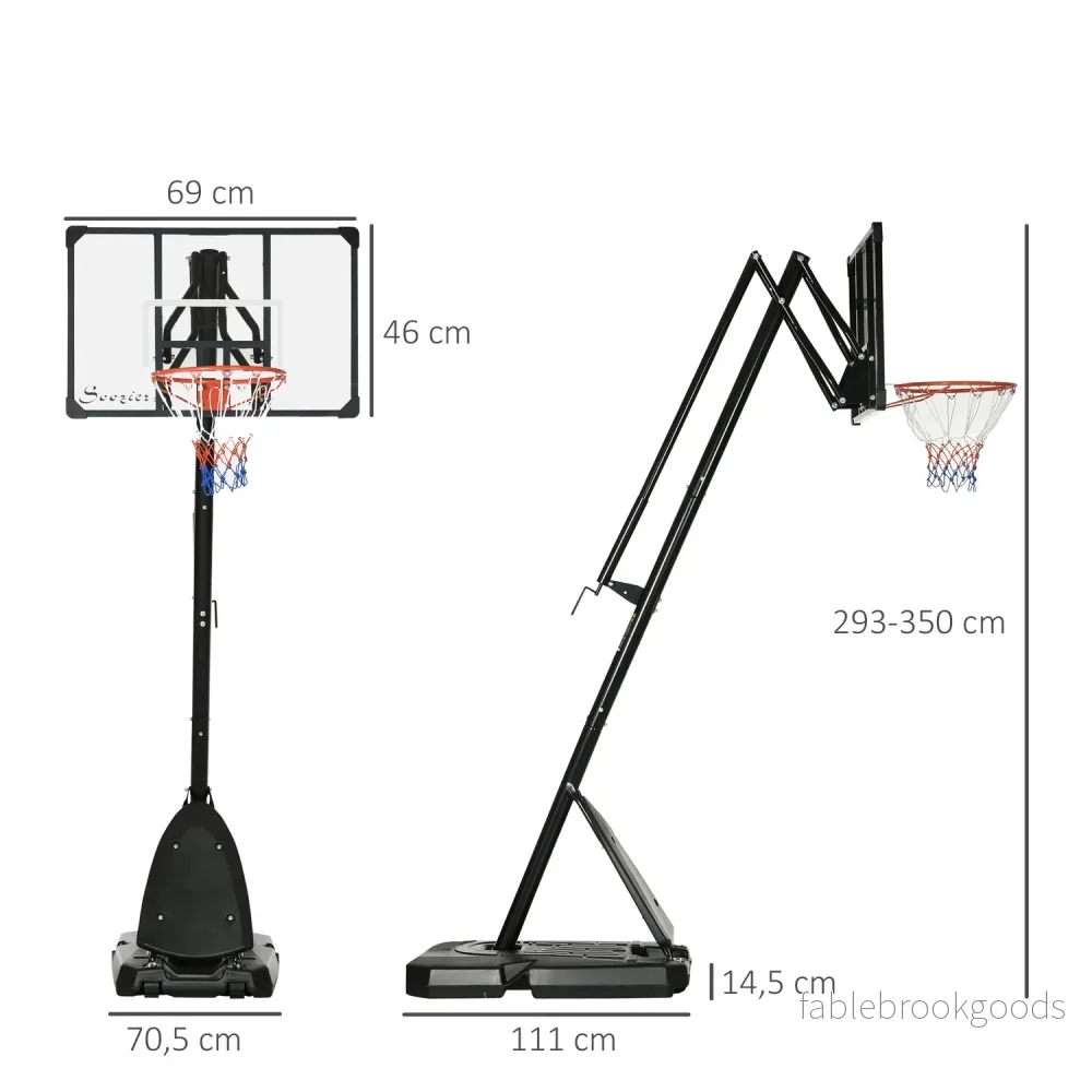 Justerbart stålbasketställ, 293-350 cm, med hjul - Bild 2