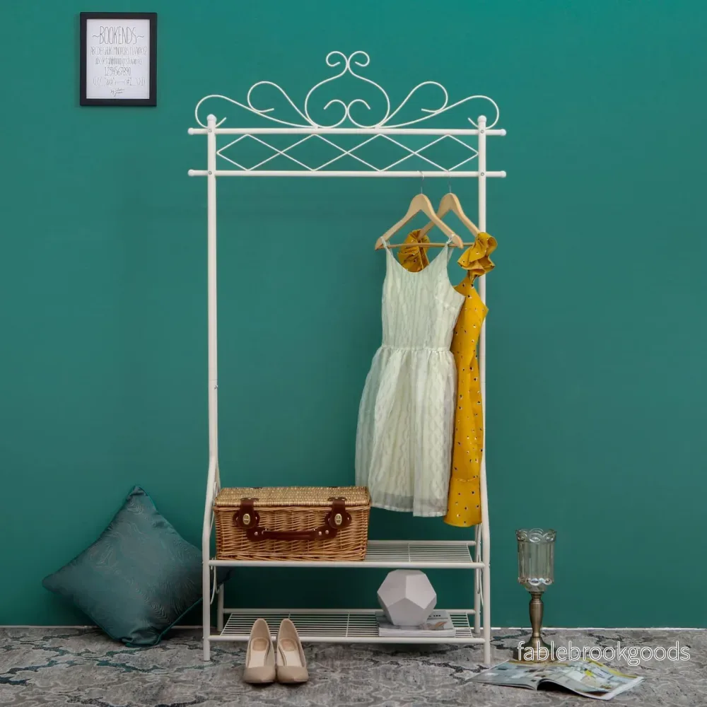 Klädställ – vintagestil med skoställ – beige - Bild 2