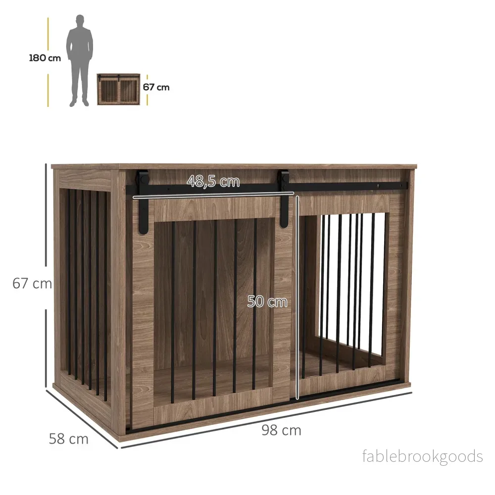 Skjutdörrshundbur – trälook, låsning, stor 30 kg - Bild 3