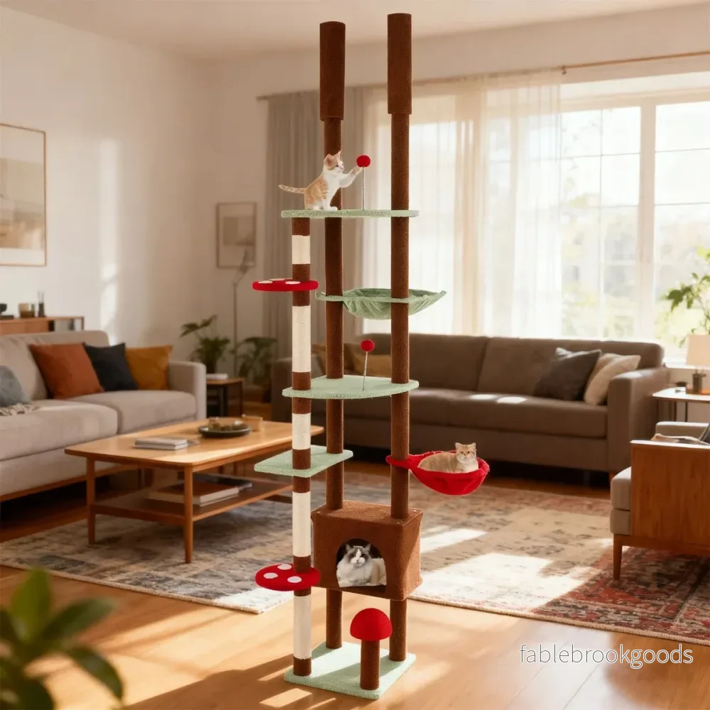 Takhöjd – svampklösstång med hängande korg och sisal klösstolpe boll klätterträd – Färgglad - Bild 3