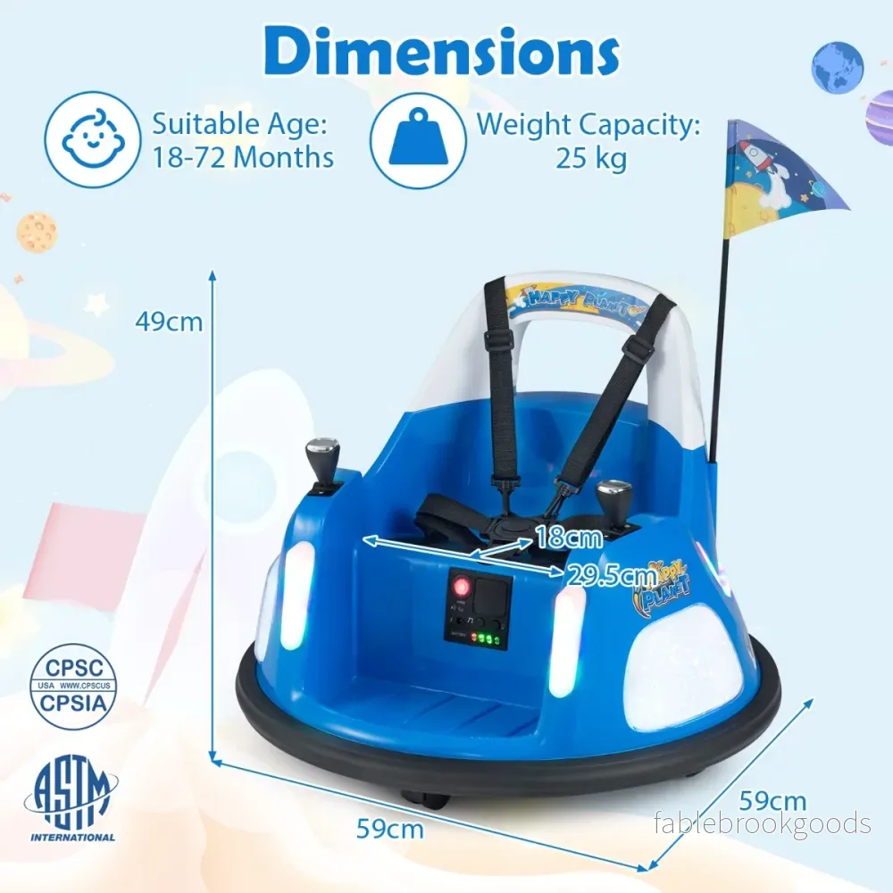 12V – barnbumperbil, batteridriven bil med blinkande lampor och fjärrkontroll, – . – Blå - Bild 2