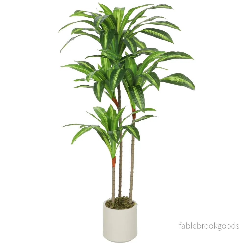 Konstgjord dracaena 120 cm, flexibla stammar, vit kruka