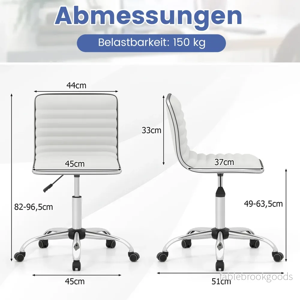 Ergonomisk – kontorsstol utan armstöd Polstrad snurrstol skrivbordsstol med hjul – Vit - Bild 2