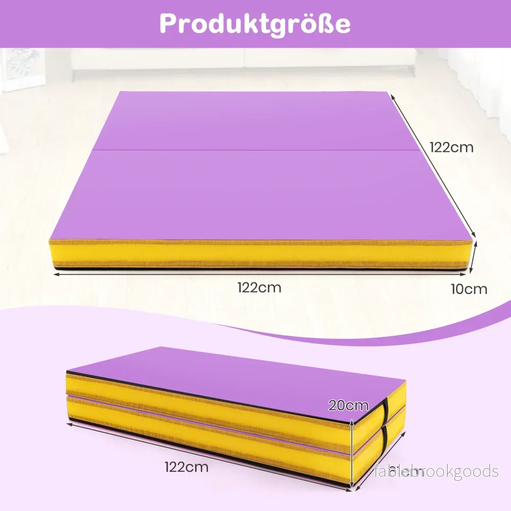Fällbar – gymnastikmatta tjock dubbelvikbar och tumblingmatta med konstläderöverdrag – 122 x 122 x 10 cm – Lila - Bild 2