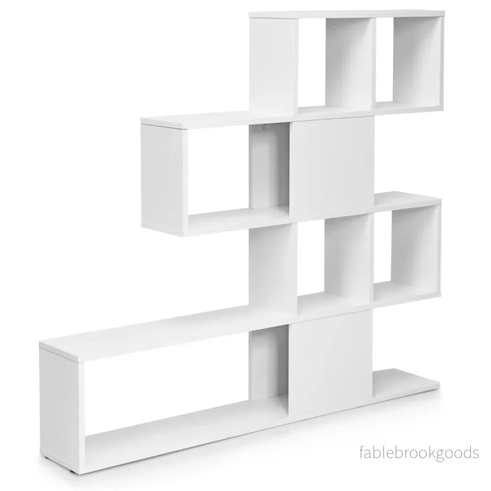 Modern – lagers stegestil rumsavdelare i trä för böcker – 5 120 x 19,5 x 109 cm – Vit - Bild 3