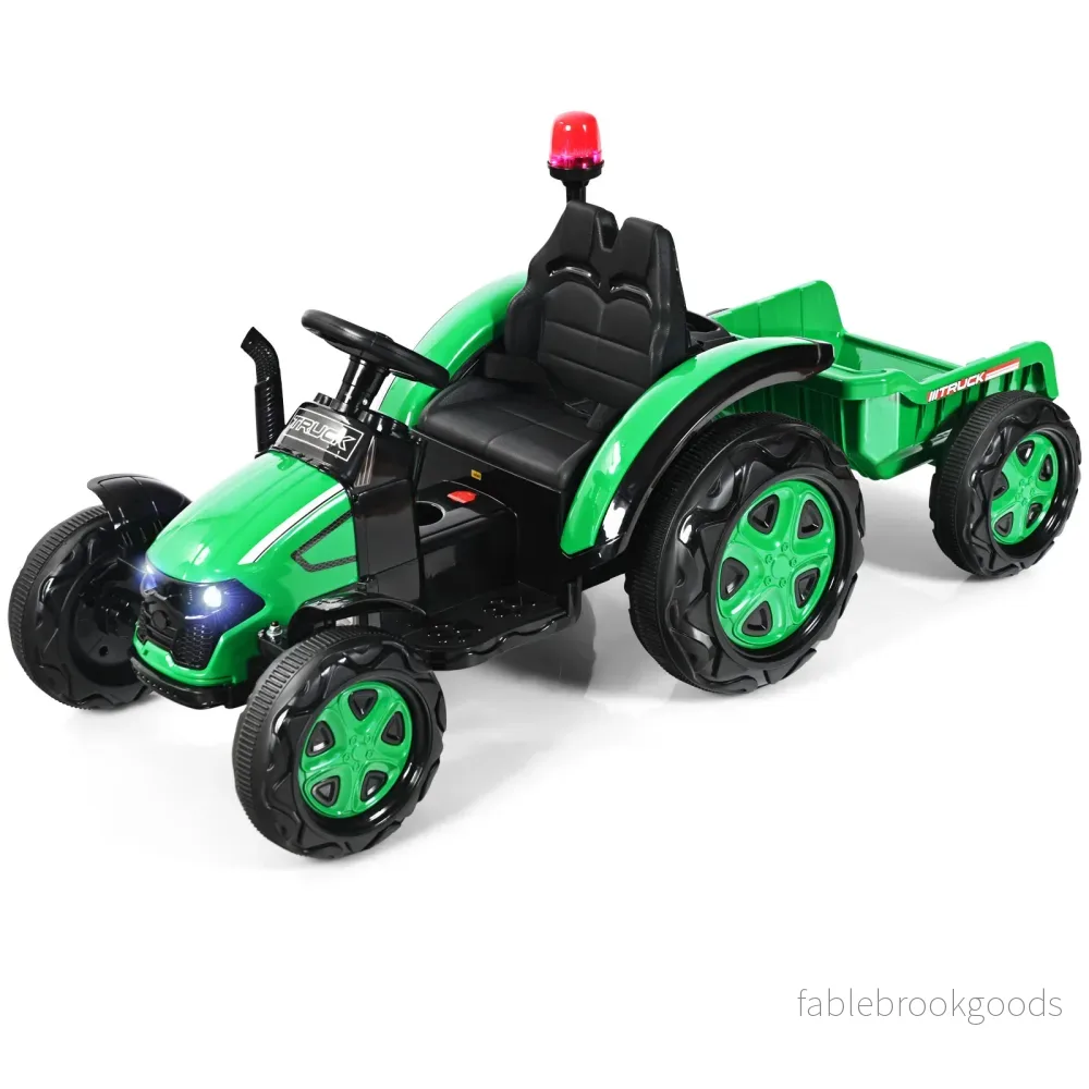 12V – eltraktor för barn med släpleksakstraktor – 151 x 68 x 70 cm – Grön