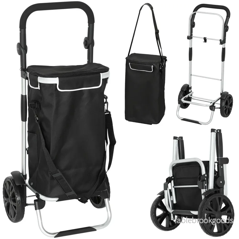 Hopfällbar 3-i-1-kundvagn, 40 l, 25 kg kapacitet, svart