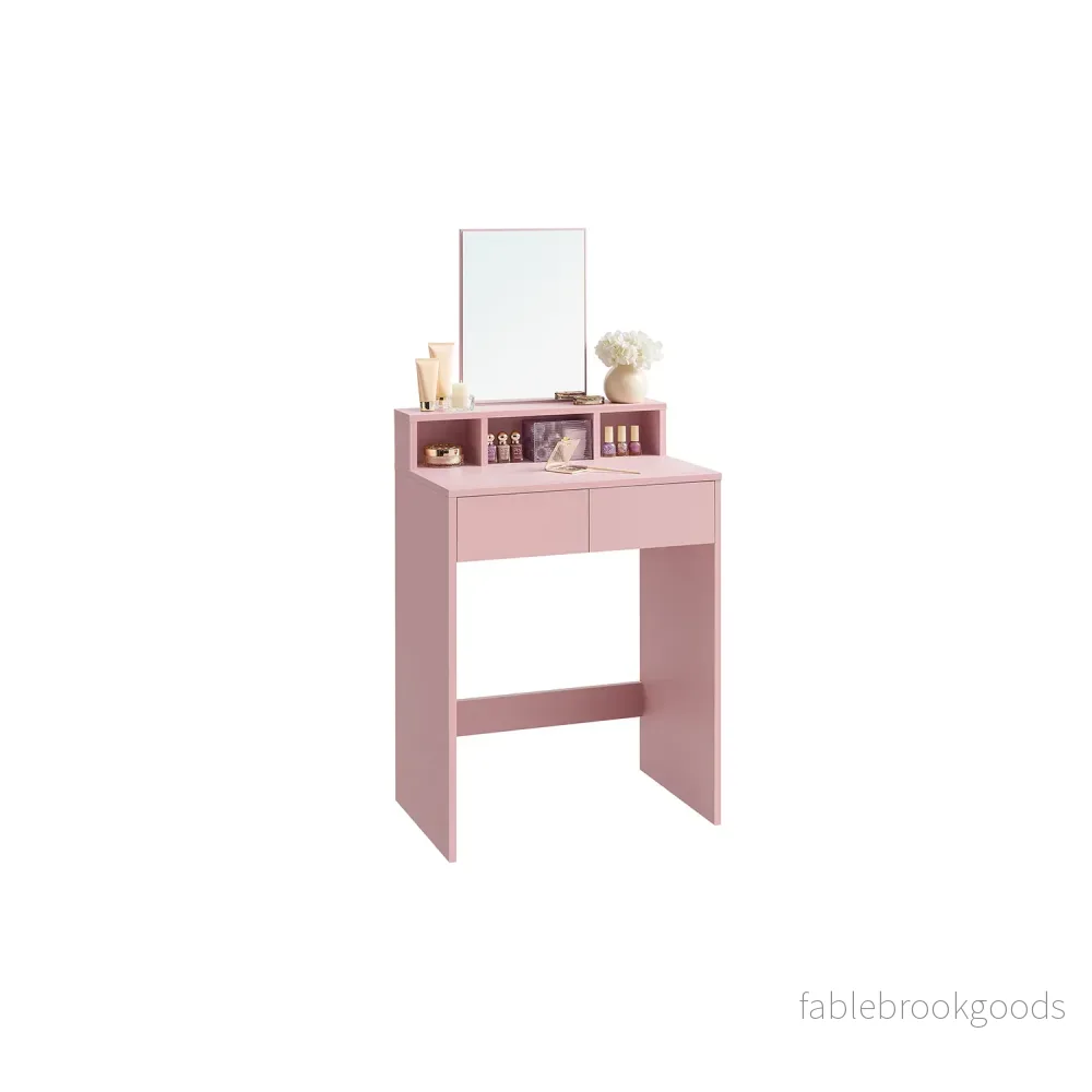 Sminkbord med spegel och 2 lådor – Elegant design – Pastellrosa Sminkbord med spegel och 2 lådor – Elegant design – Pastellrosa