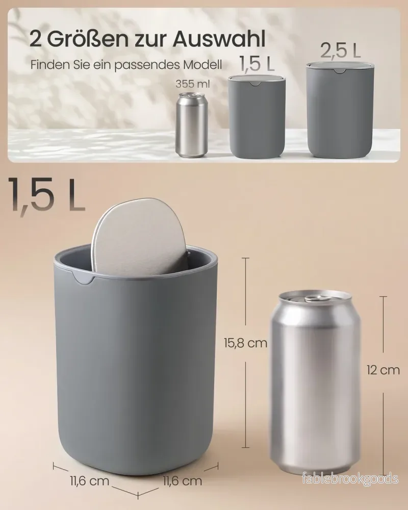 Tafelprullenbak - 1,5 Liter - Scharnierend Deksel - Roestvrij Staal - Grijs - Bild 3