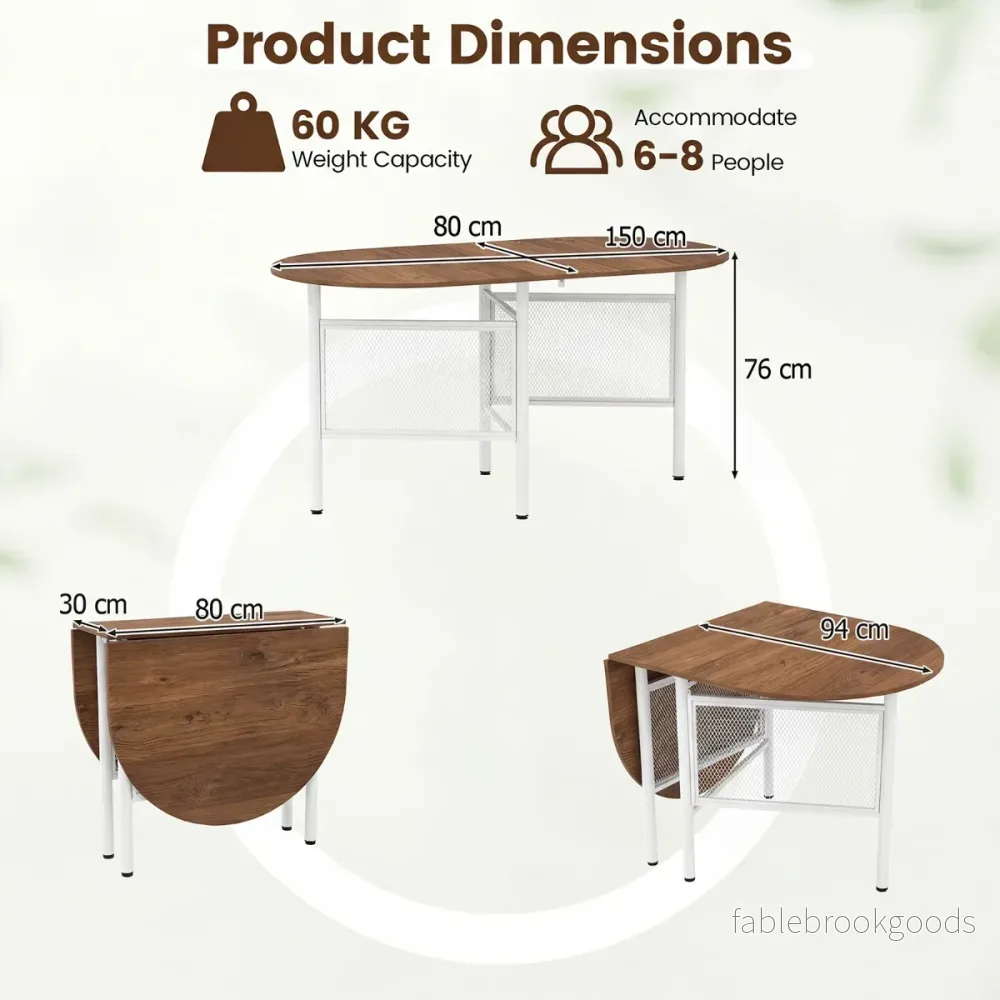 Fällbar – matsalsbord för personer Plattsparande fällbord Oval köksbord – 6-8 – Natur - Bild 2