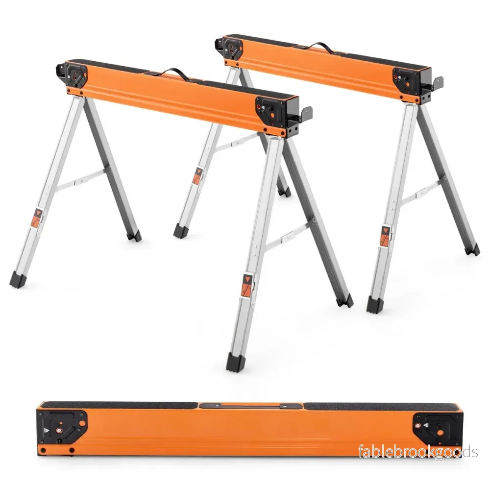 Set – med såghästar, hopfällbara, bärbara arbetshästar, lastkapacitet upp till – 2 500 kg – Orange