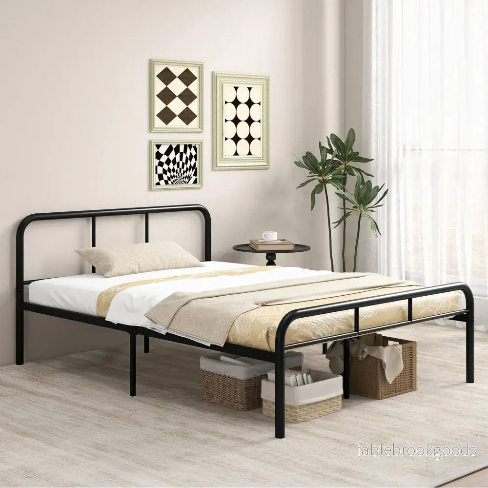 Dubbelsäng – med huvud och fotdel metallsäng sängram metallplattformssäng för madrass – 140 x 190 cm – Svart - Bild 3