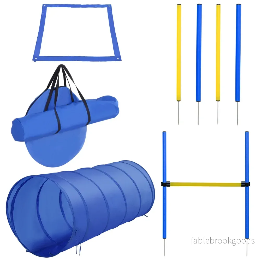 Hund Agility Training Set med tunnel, stavar och hinder
