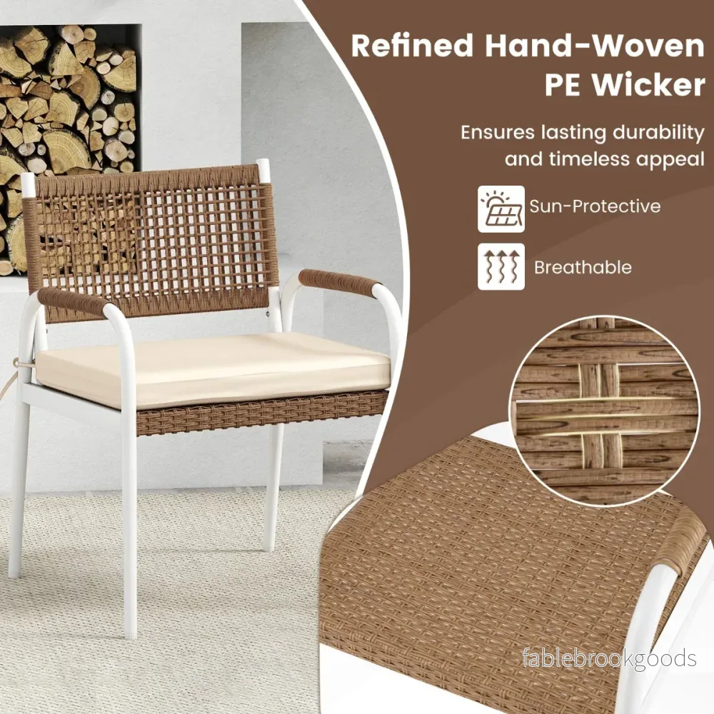 delat – trädgardsmöbelset PE rotting tvåsitssoffa och fåtöljer med mjuka sittdynor bord säkerhetsglas – 4 2 – Beige - Bild 3