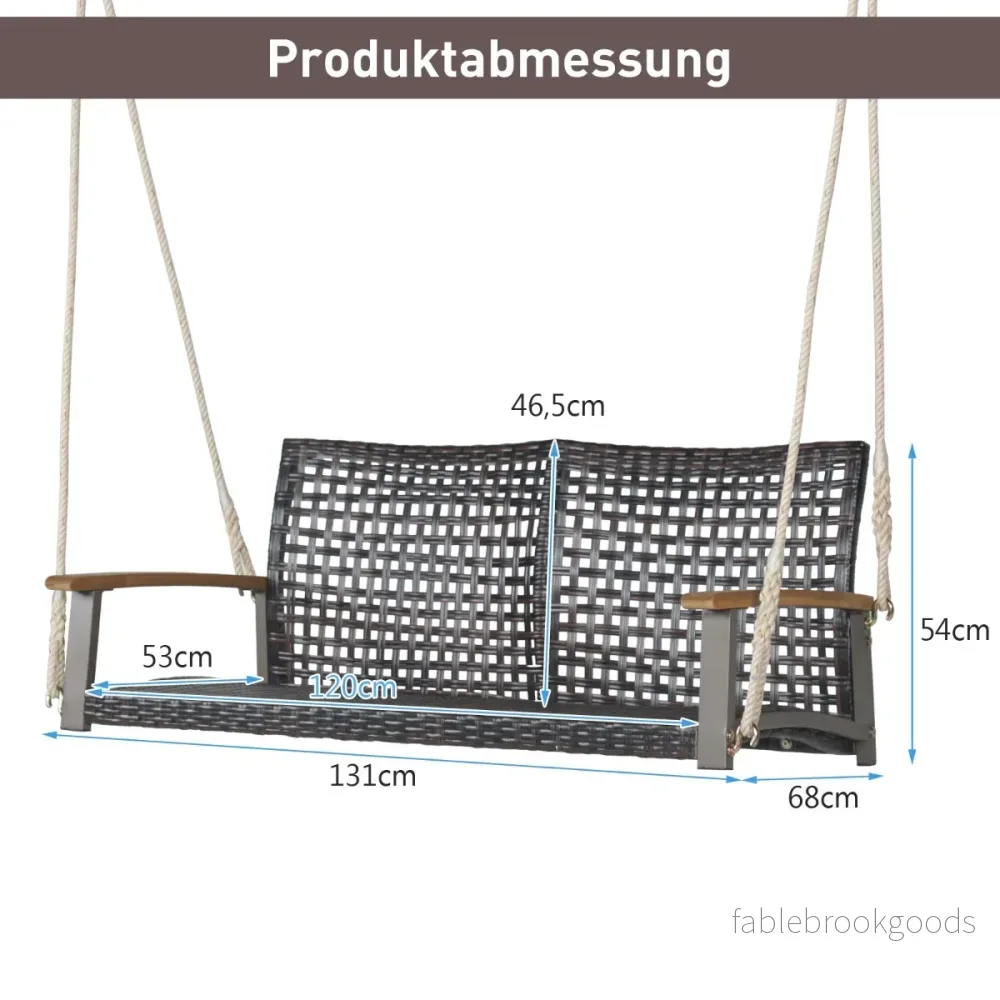 Svängbänk – för utomhusbruk Hängbänk av PE rotting med rep – 2 131 x 68 x 54 cm – Grå - Bild 2