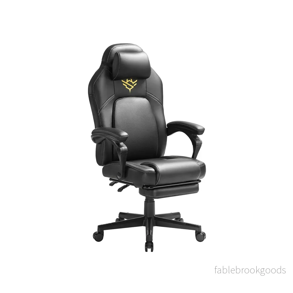 Höjdjusterbar gamingstol med fotstöd – bläcksvart