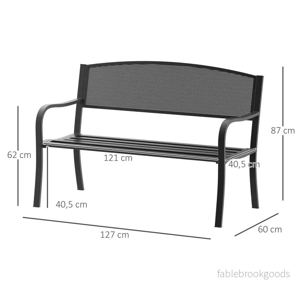 Garden Steel 2-Sits Bänk – Svart, B127 x D60 x H87Cm - Bild 3