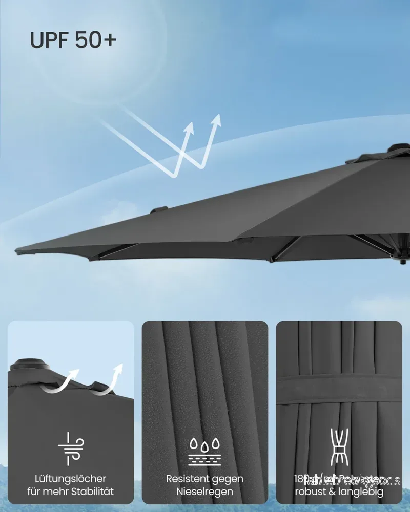 Parasol Ø300 cm - UPF 50+ - Med vev och korsfot - grå - Bild 3