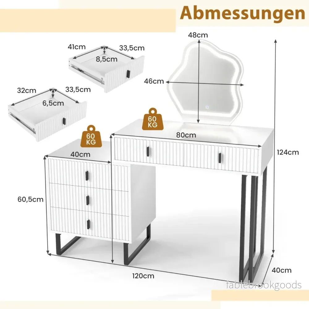 Sminkbord – med spegel och belysning ljuslägen justerbar ljusstyrka – 3 – Vit - Bild 3