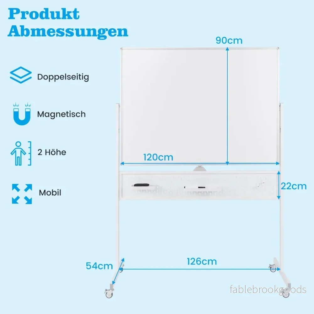 Dubbelsidig – mobil Whiteboard med Pegboard och Hjul Stativ – 120 x 90 cm – Vit - Bild 2