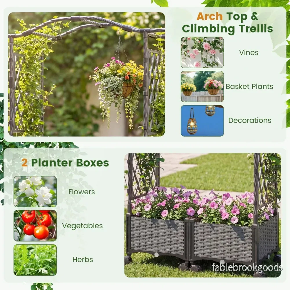 i – Blomlåda med Klätterställning och Hängande Tak Rosenbåge Odlingslåda – 2 1 2 – Brun - Bild 3