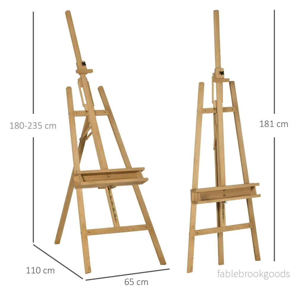 Justerbar trästafli 180-235 cm med hylla och canvashållare - Bild 3