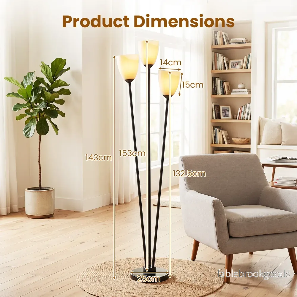 Golvlampa – med tre E27‑socklar, treflig läslampa lampskärm – 153 cm - Bild 2