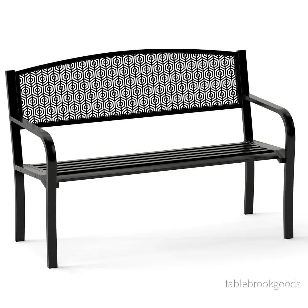 Trädgårdsbänk – Metall Väderbeständig Sittbänk för Personer Balkongbänk med Armstöd – 2 128 x 60 x 86 cm – Svart